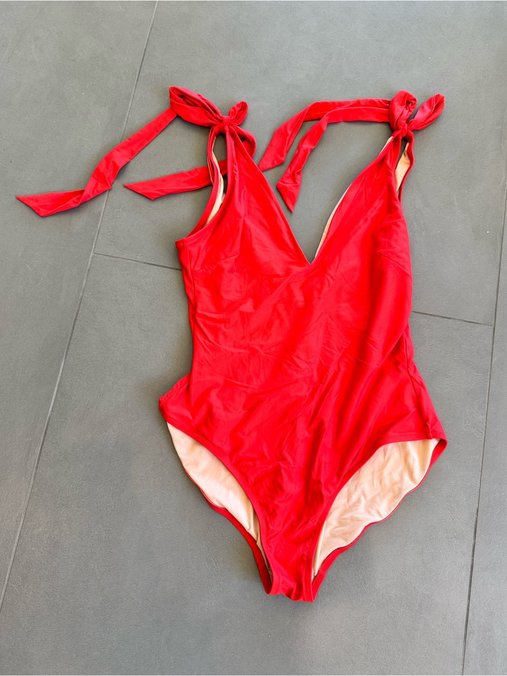 J. Crew Bright Red Women’s One-Piece Swimsuit with Tie Straps